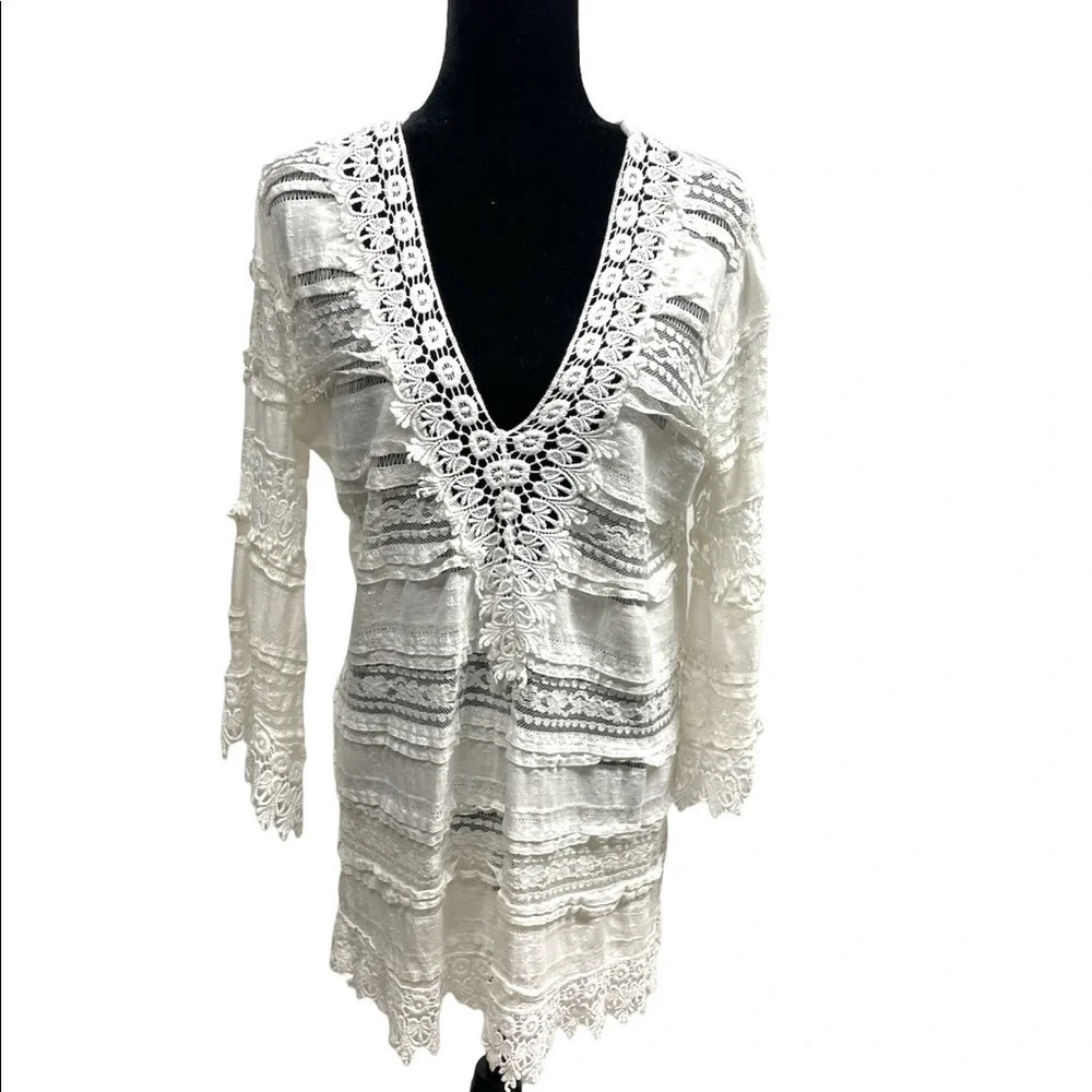Tempo Paris White Crochet Lace Cover up Resort Wear Summer Small Made in Italy